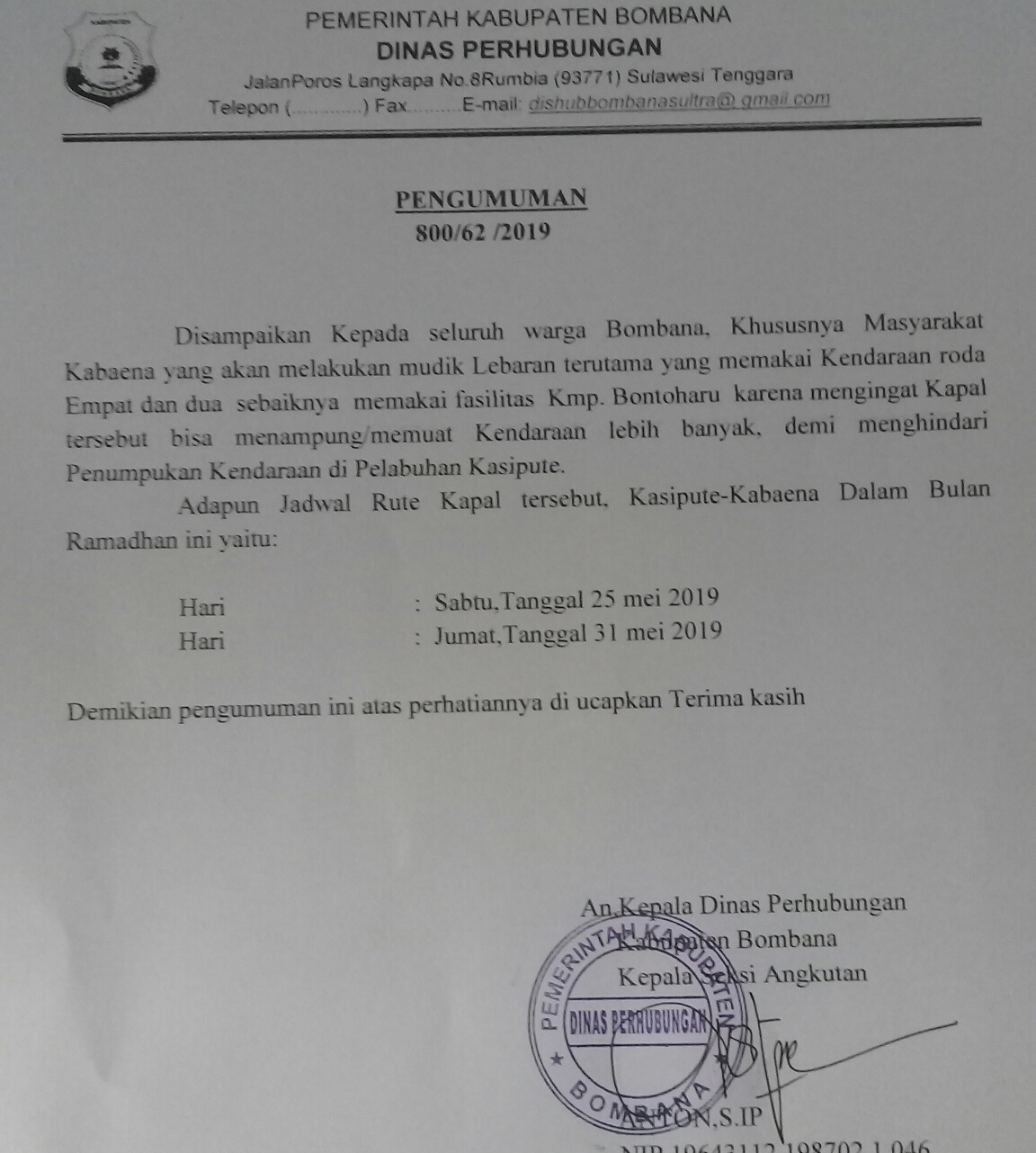 Foto:HS/Pengumuman Terbuka/Hir/Dishub