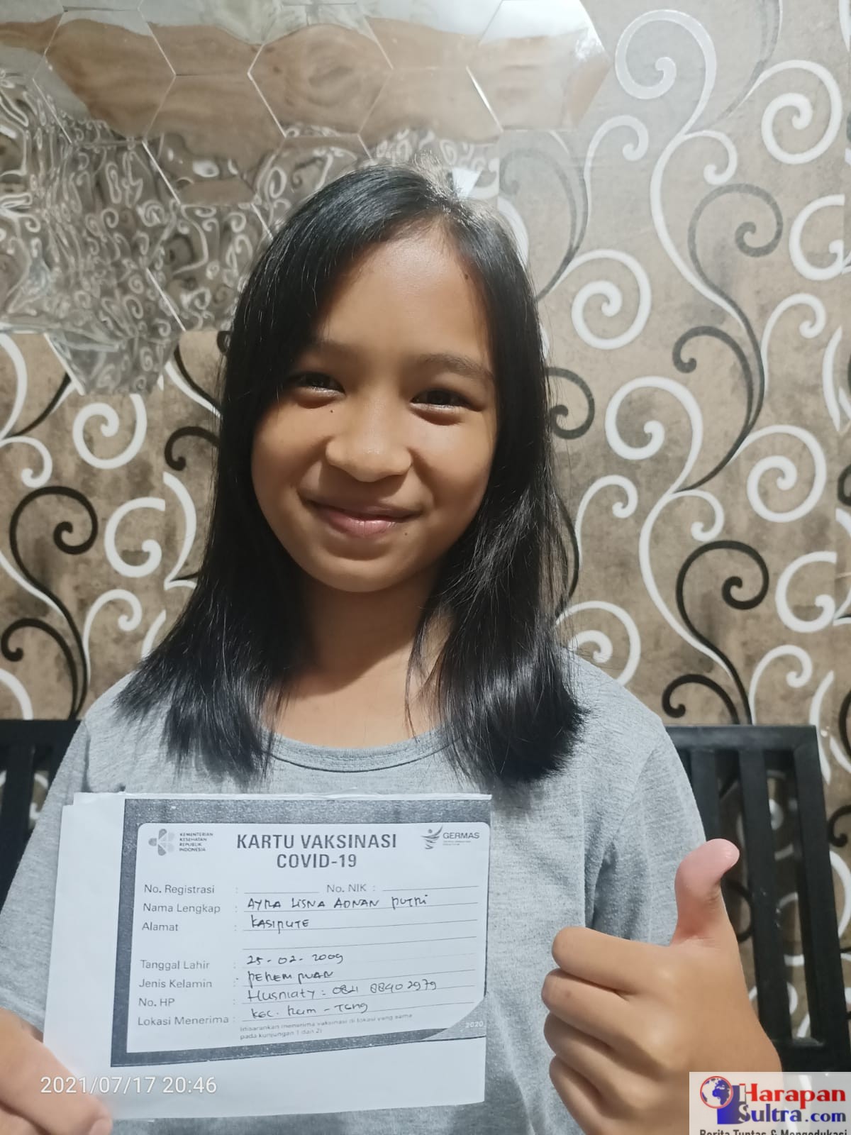 Ayra Lisna (12) Remaja Puteri yang mengikuti program serbuan vaksin Koramil
