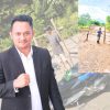 Anggota Komisi II DPRD Bombana, Yudi Utama Arsyad, dengan Baground lahan warga yang dijadikan jalan hauling saat warga lakukan pemblokiran beberapa waktu lalu