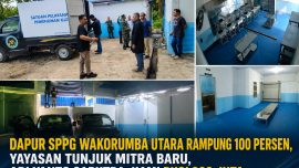 Foto: Dapur SPPG Wakorumba Utara di Kabupaten Buton Utara yang telah selesai dibangun namun belum beroperasi. Mitra pembangunan mengklaim mengalami kerugian Rp900 juta setelah yayasan menunjuk mitra baru. (Istimewa)